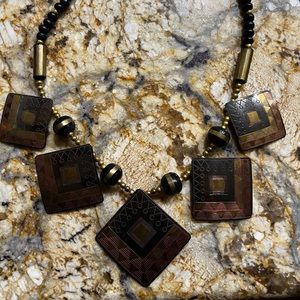 Southwest Style Metal Necklace, Copper Look, Costume Jewelry